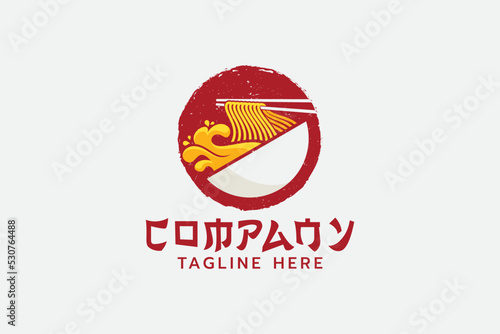 ramen logo with a bowl of ramen with spilled gravy