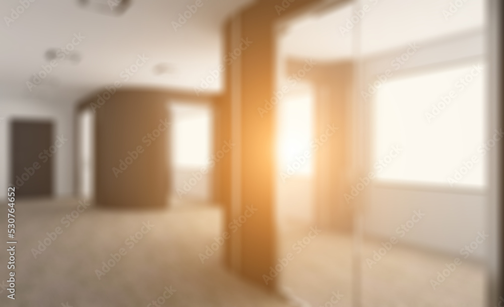 Fototapeta premium Modern meeting room. 3D rendering.. Sunset.. Abstract blur phototography.