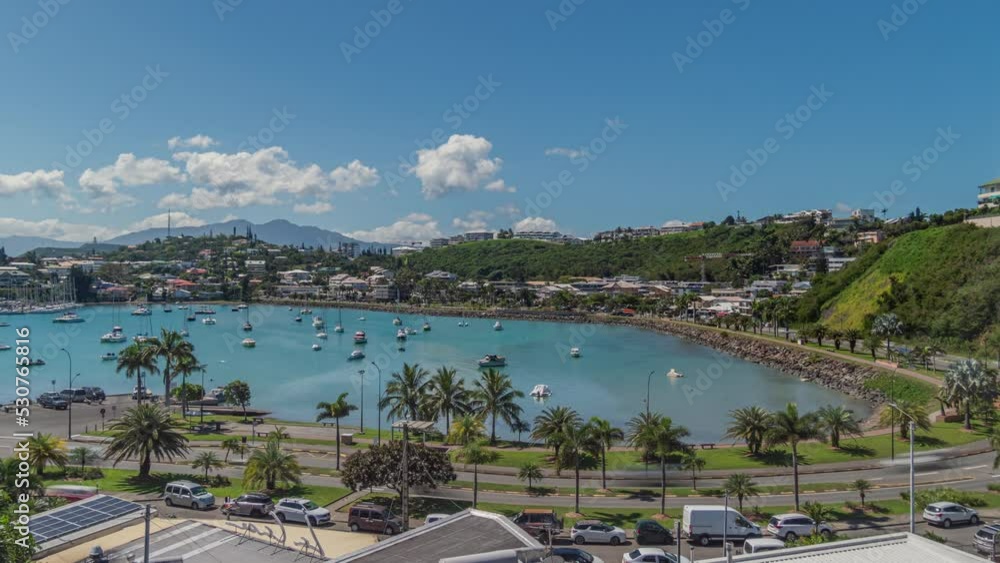 Timelapse of midday traffic driving around Orphelinat Bay in Noumea, New Caledonia.