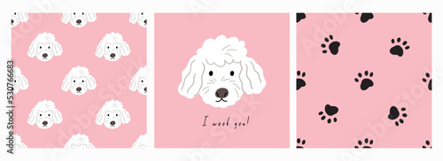 Cute cartoon dog footprint in flat style. Vector illustration. Happy pet. Seamless pattern