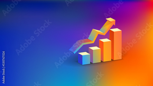 Business background with grow colorful chart concept. Blue and orange grow chart illustration for website or poster. Vector illustration