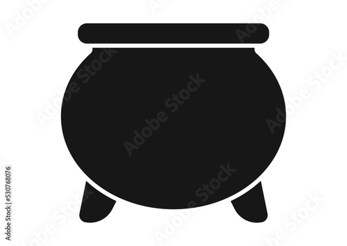 Cauldron halloween witch decoration black silhouette isolated on white background. Icon image of magical pot. Flat simple style vector illustration.