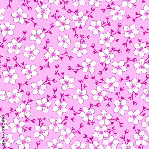 Floral Print. Pink cherry blossom seamless pattern. lilac jasmine background. purple floral pattern. good for fabric, dress, kimono, backdrop, fashion, textile.
