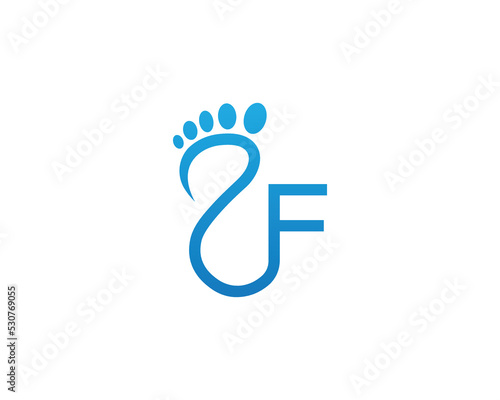 Initial Letter F Foot Care Clinic Logo Concept sign symbol icon Element Design. Feet Podiatric Logotype. Vector illustration template