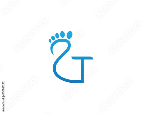 Initial Letter T Foot Care Clinic Logo Concept sign symbol icon Element Design. Feet Podiatric Logotype. Vector illustration template