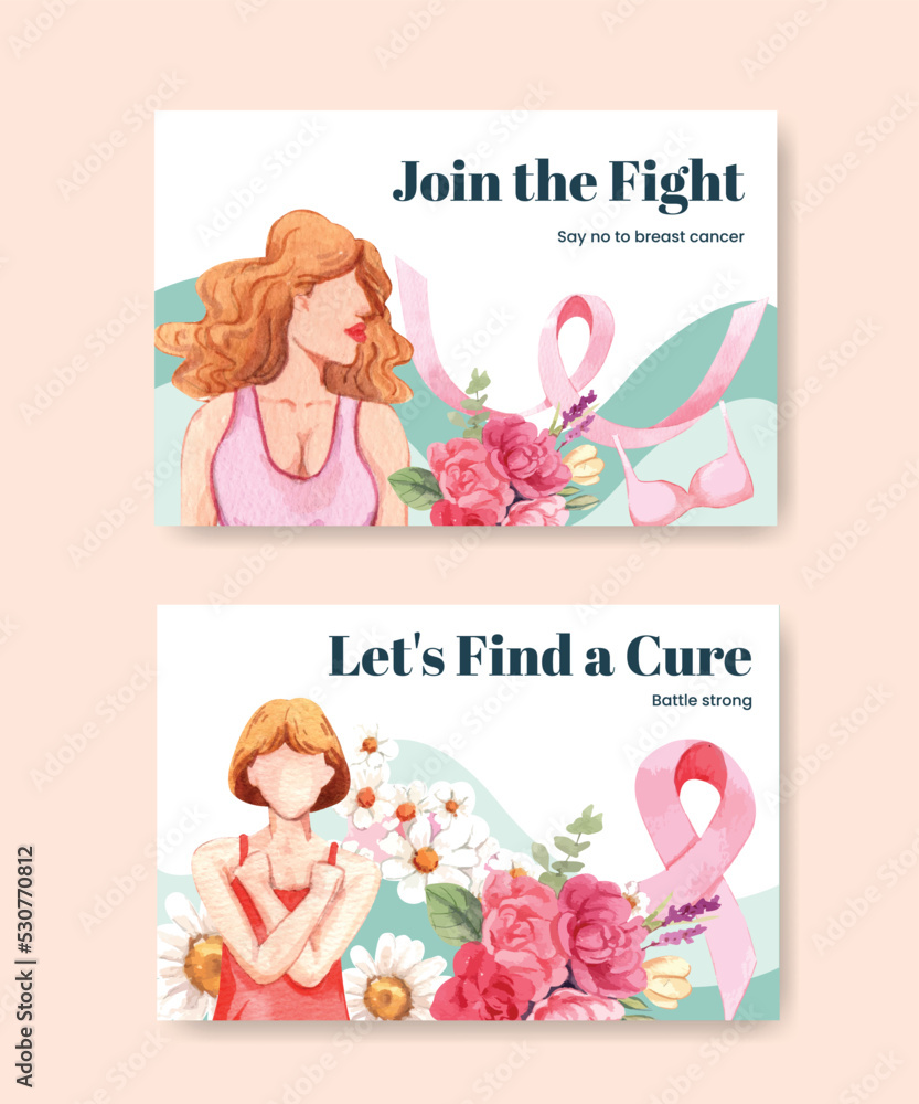Facebook template with breast cancer concept,watercolor style