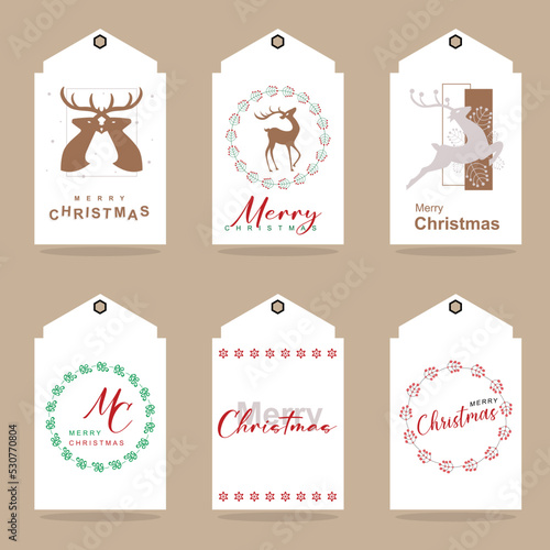 Set of merry christmas gift tags and greetings elements set. Vector and illustration.