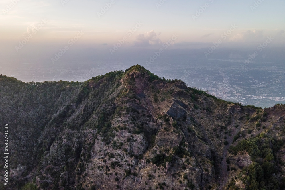 Aerial view of Mount Vesuvius crest at sunset, Naples, Campania, Italy. Aerial view of Mount Vesuvius crest at sunset, Naples, Campania, Italy.