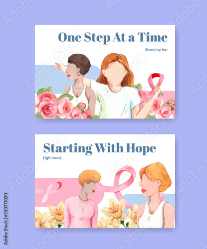 Facebook template with breast cancer concept,watercolor style