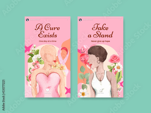 Instagram template with breast cancer concept,watercolor style