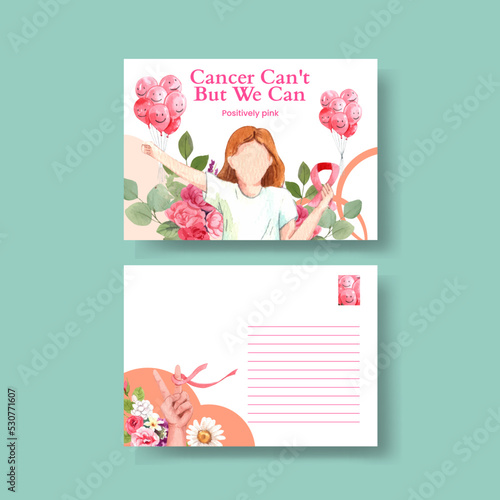 Postcard template with breast cancer concept,watercolor style
