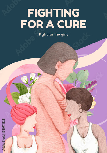 Poster template with breast cancer concept,watercolor style