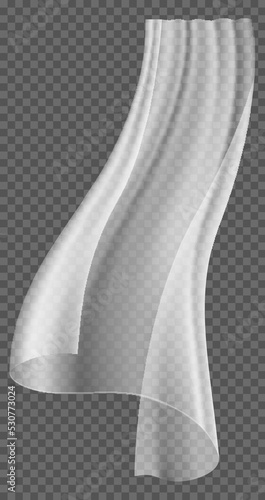 Light transparent curtain. Realistic wind waving drapes