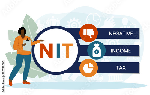 Vector website design template . NIT - Negative Income Tax acronym. business concept. illustration for website banner, marketing materials, business presentation, online advertising.