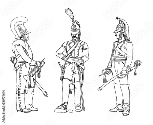 German trumpeters during the Napoleon War. Napoleon Bonaparte and his wars. Historical drawing.