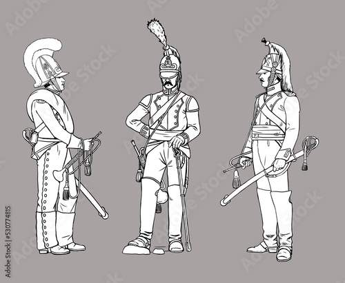 German trumpeters during the Napoleon War. Napoleon Bonaparte and his wars. Historical drawing.