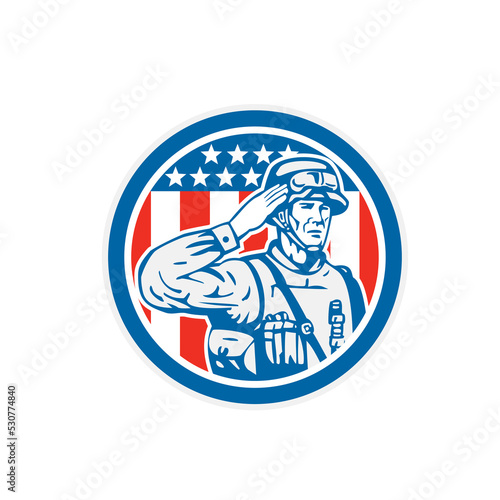 Soldier Military Serviceman Salute Circle Retro