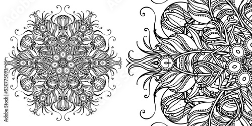 Magic cross. Circular mandala pattern for coloring, henna, tattoo, mehndi, books, decoration. Ornate decorative ornament in ethnic oriental style