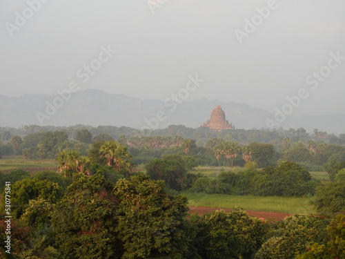 Hot air balloon view at sunrise in Bagun, Myanmar (Burma) photo