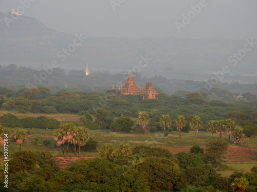 Hot air balloon view at sunrise in Bagun, Myanmar (Burma)