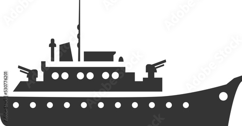 Battleship black icon. Military warship. Armored ship