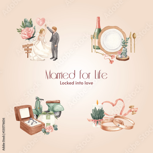 Bouquet template with gorgeous green wedding concept,watercolor style