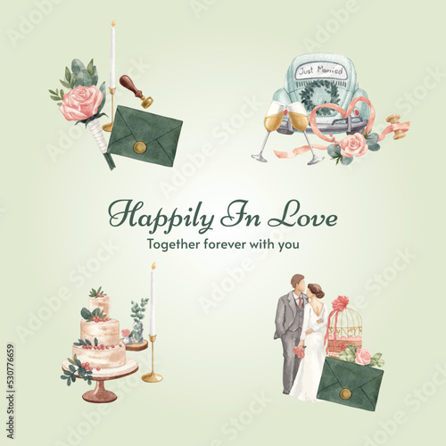Bouquet template with gorgeous green wedding concept,watercolor style