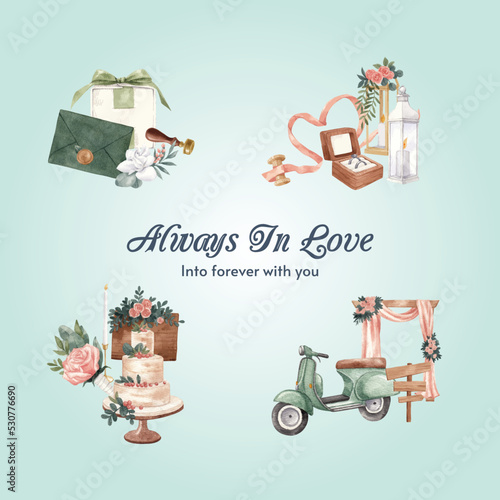 Bouquet template with gorgeous green wedding concept,watercolor style