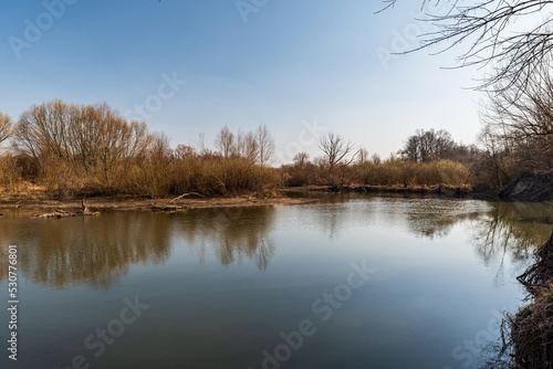 Odre river near Polanka nad Odrou in early springtime CHKO Poodri in Czech republic