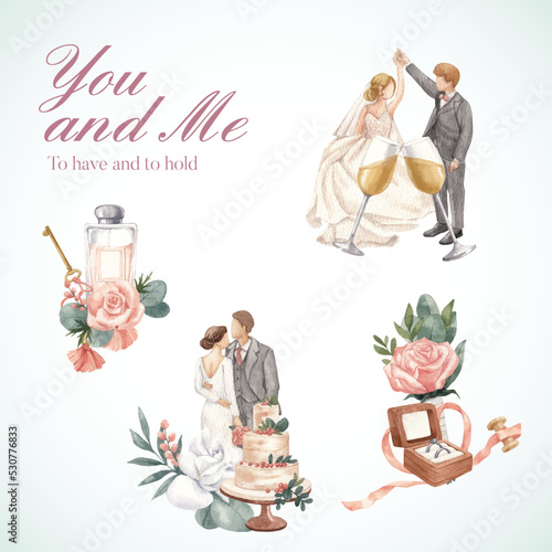 Bouquet template with gorgeous green wedding concept,watercolor style