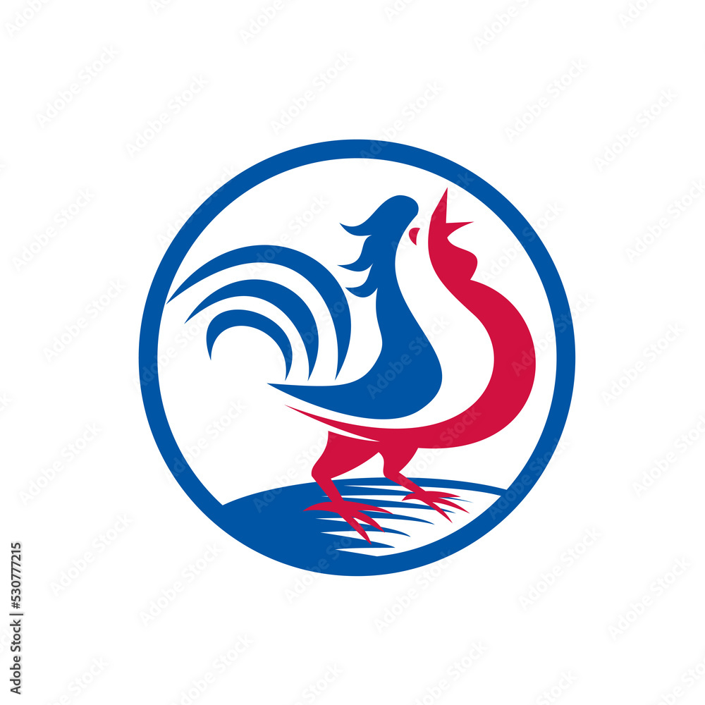 Obraz premium Chicken Rooster Crowing Circle Retro