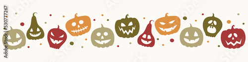 Background with funny pumpkins. Halloween banner design. Vector