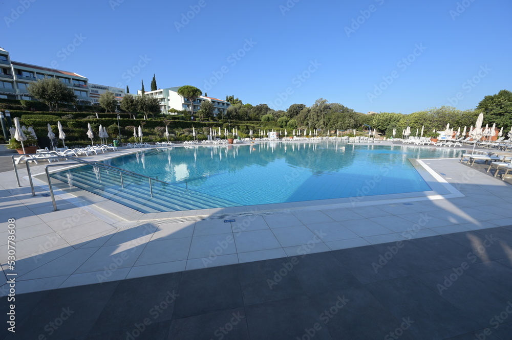 Deserted Swimming pool at a resort hotel in Croatia. 