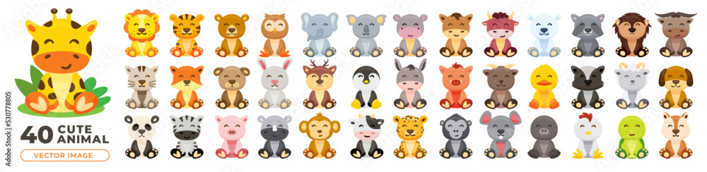 Naklejka premium a set of cute animals baby vector illustration