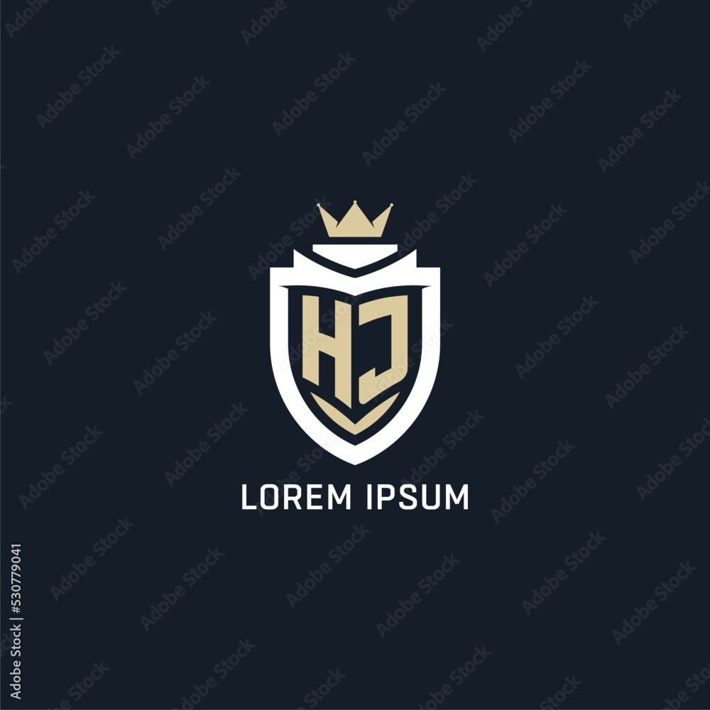 Initial letter HJ shield and crown logo style, esport team logo design ...
