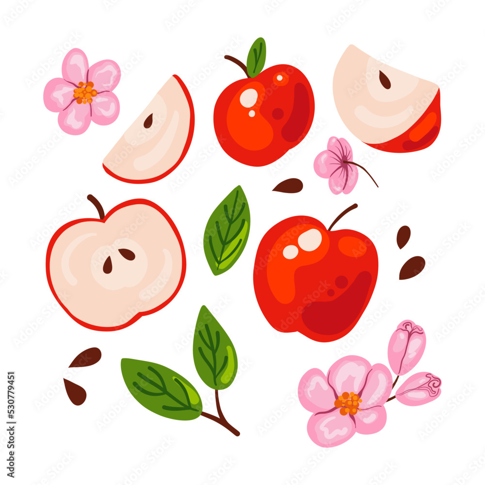 Red apples set elements. Vector illustration clipart. Red apples set elements. Vector illustration clipart.