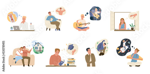 Dreams Dreaming People Flat Colored Icon Set