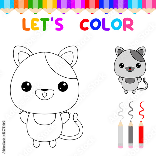 Lets color cute animals.Coloring book for young children. education game for children. Paint the cat