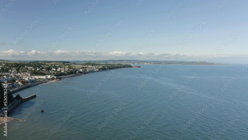 Dawlish Town Beach With Stunning Seascape View In Dawlish, Devon, UK. wide aerial Dawlish Town Beach With Stunning Seascape View In Dawlish, Devon, UK. wide aerial
