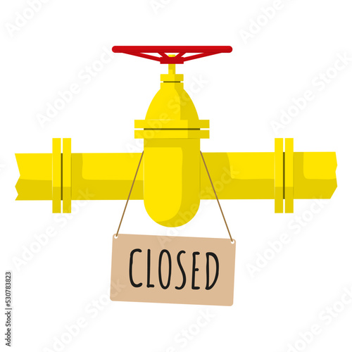 Gate valve of a gas pipe and hand that closes it, symbolic vector illustration.