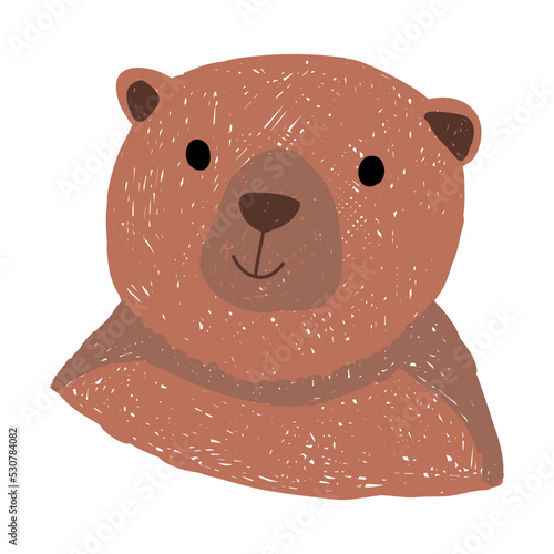 Hand drawn cartoon brown bear. Color pencil effect. Vector illustration for kids.