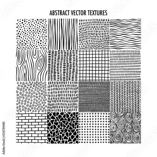 Collection of various abstract vector backgrounds in hand drawn sketch style.
