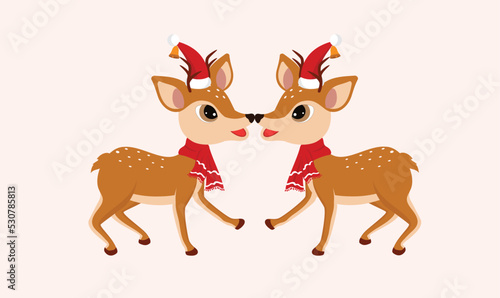 Illustration of Reindeers Couple on White Background.
