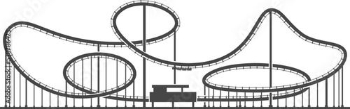 Fototapeta Naklejka Na Ścianę i Meble -  Roller coaster ride black silhouette. Amusement park symbol