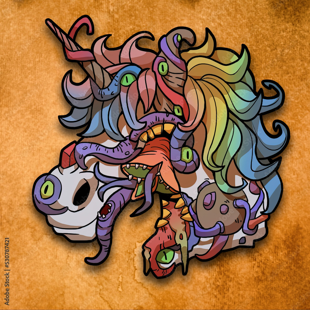 Fototapeta premium Hand drawn unicorn#00078 cartoon head series