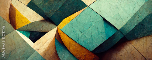 geometric background with polygons in turquoise and gold hues