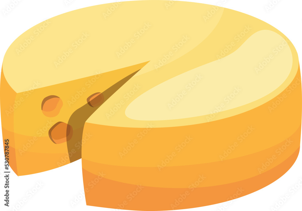 Round cheese block cutted. Cartoon cuisine icon Round cheese block cutted. Cartoon cuisine icon