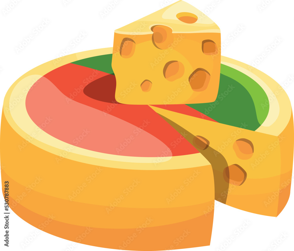 Wrapped cheese wheel. Round block cartoon icon Wrapped cheese wheel. Round block cartoon icon