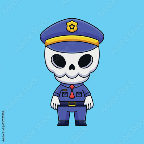 cute police skull cartoon doodle hand drawn concept vector kawaii icon illustration