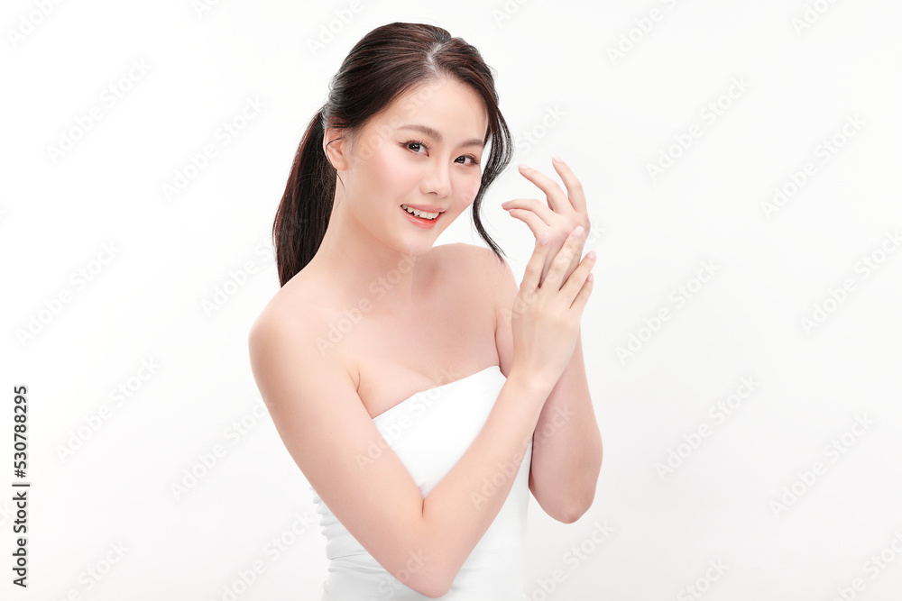 Beautiful young asian woman with clean fresh skin on white background, Face care, Facial treatment, Cosmetology, beauty and spa, Asian women portrait. Beautiful young asian woman with clean fresh skin on white background, Face care, Facial treatment, Cosmetology, beauty and spa, Asian women portrait.